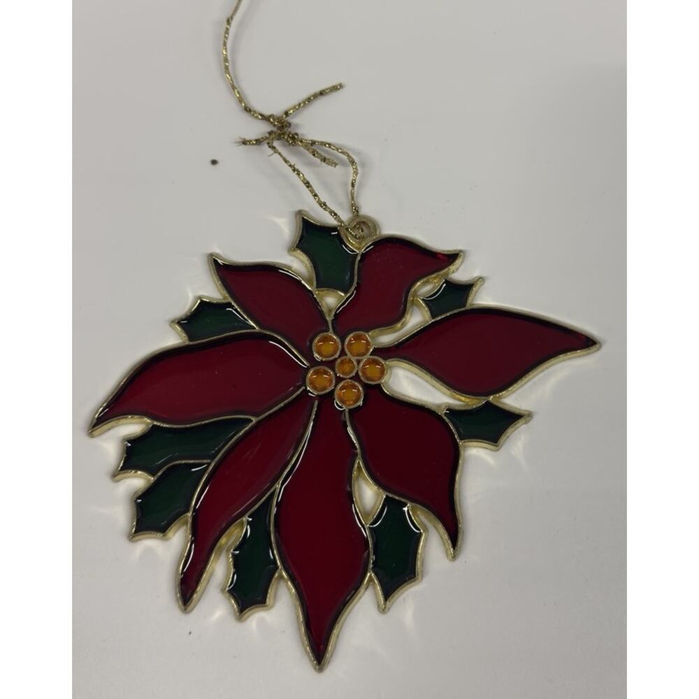 Vintage Faux Stained Glass Christmas Holiday Sun Catcher Ornament